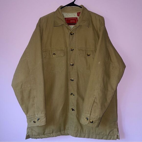 Izod Size L Barn Coat Tan Button Collar Chore Jacket - Picture 1 of 8